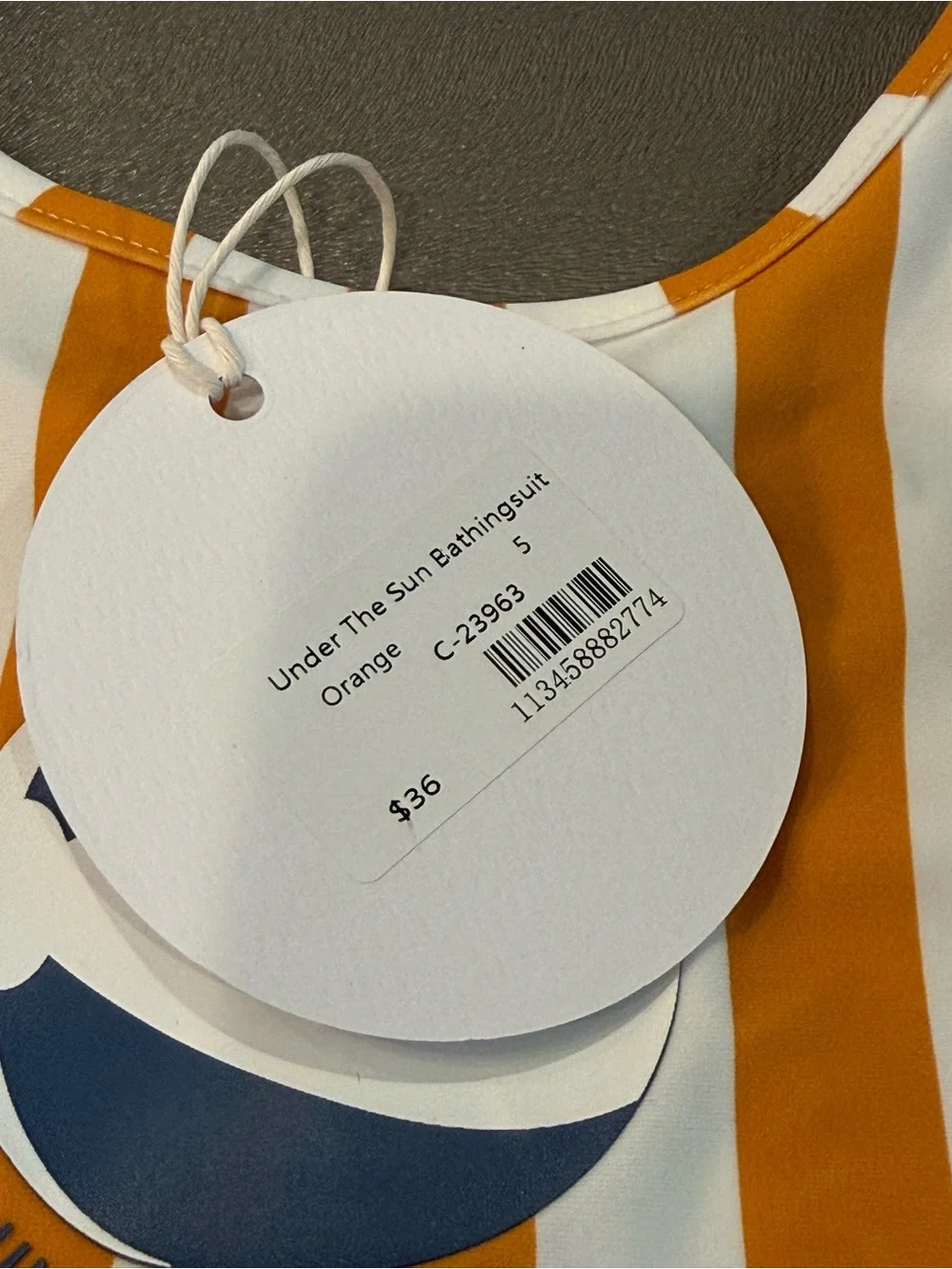 Cabana  Kids One-Piece Swimsuit - Orange and White Striped. Size 5
